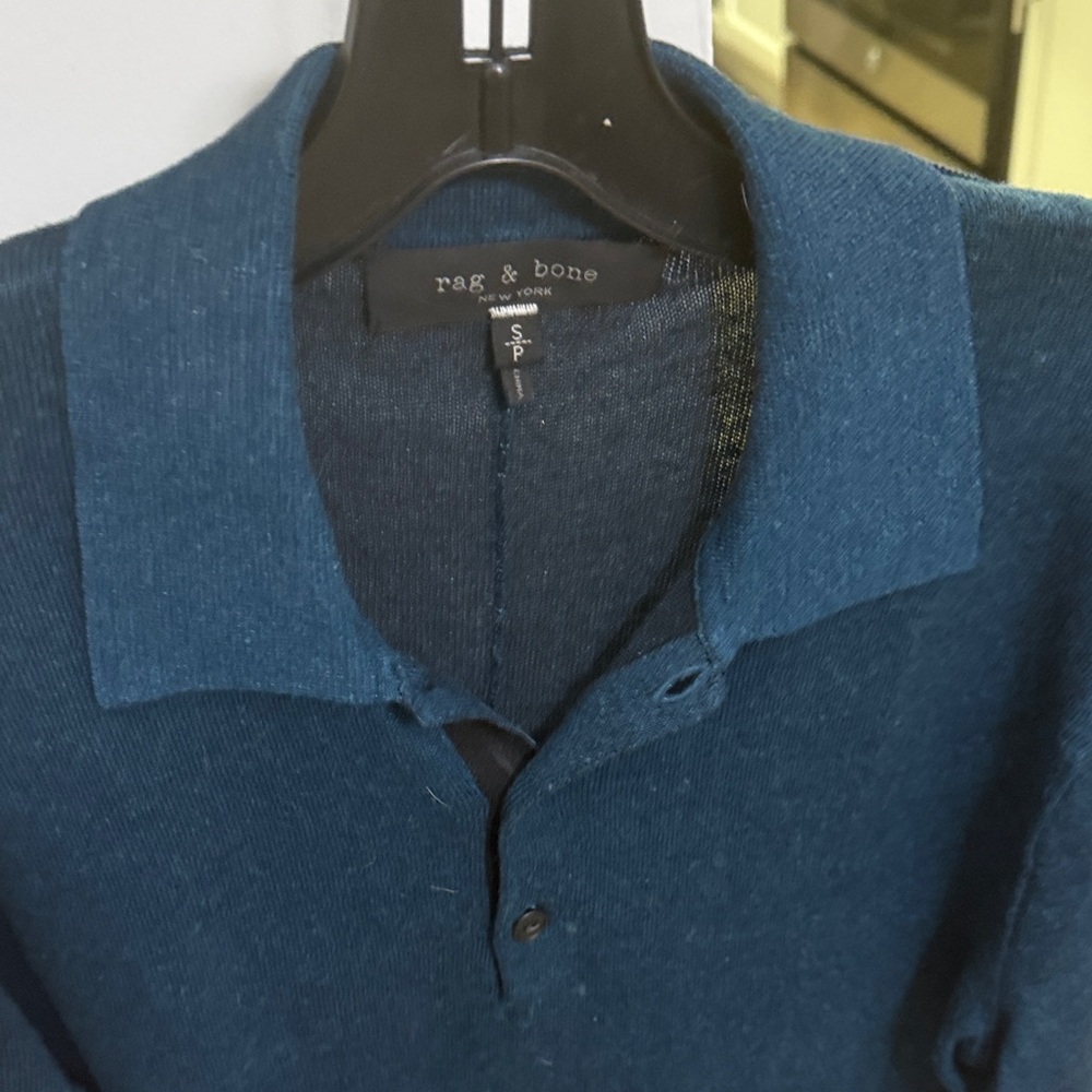 Rag & Bone Men's Teal long sleeve 37 xtra fine merino, 34 linen 29 c Polo Shirt - Picture 1 of 4